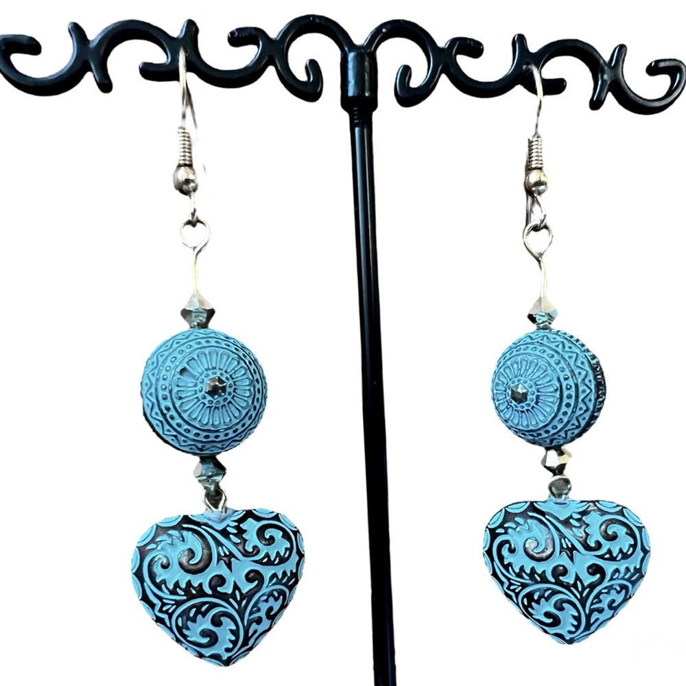 Puffy Heart “Oxidized Bronze” Drop Earrings. Artesan Crafted.